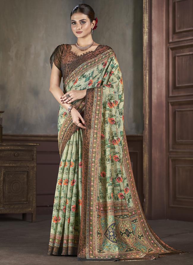 Silk Pista Green Traditional Wear Printed Saree